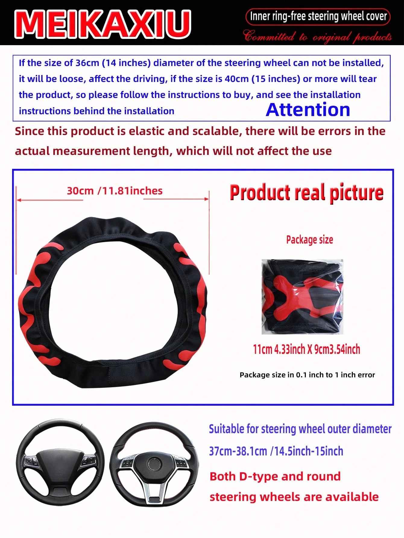 MEIKAXIU 1pc Diving Material 3D Foam Fabric Comfortable Elastic Car Steering Wheel Cover Fits 14.5-15 Inch Vehicles, Decorative Accessories For Women