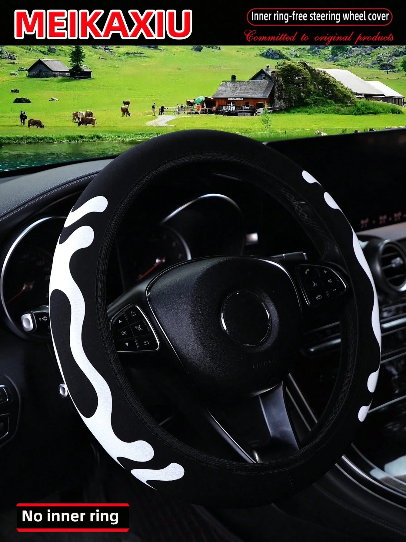 MEIKAXIU 1pc Diving Material 3D Foam Fabric Comfortable Elastic Car Steering Wheel Cover Fits 14.5-15 Inch Vehicles, Decorative Accessories For Women