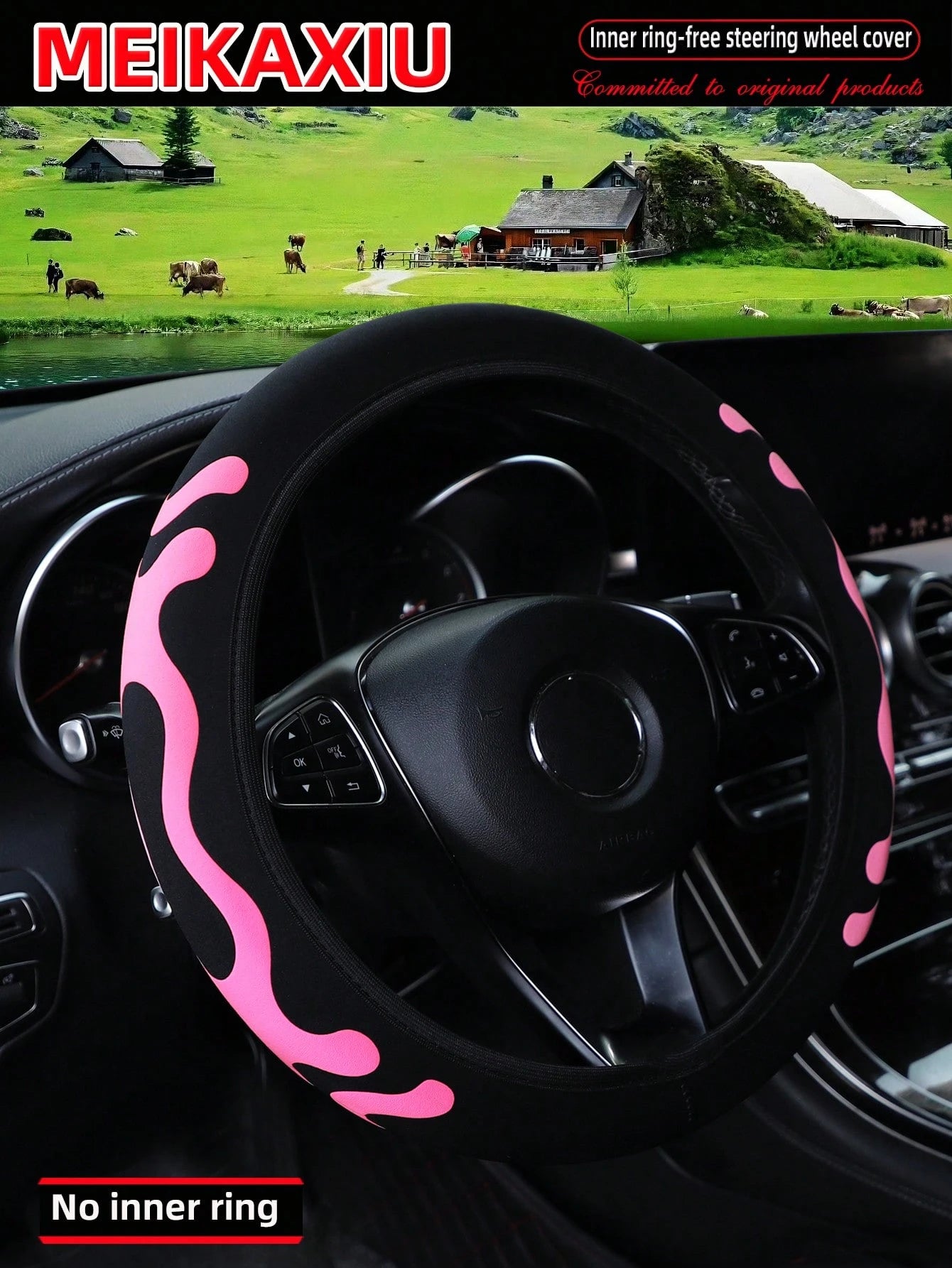 MEIKAXIU 1pc Diving Material 3D Foam Fabric Comfortable Elastic Car Steering Wheel Cover Fits 14.5-15 Inch Vehicles, Decorative Accessories For Women