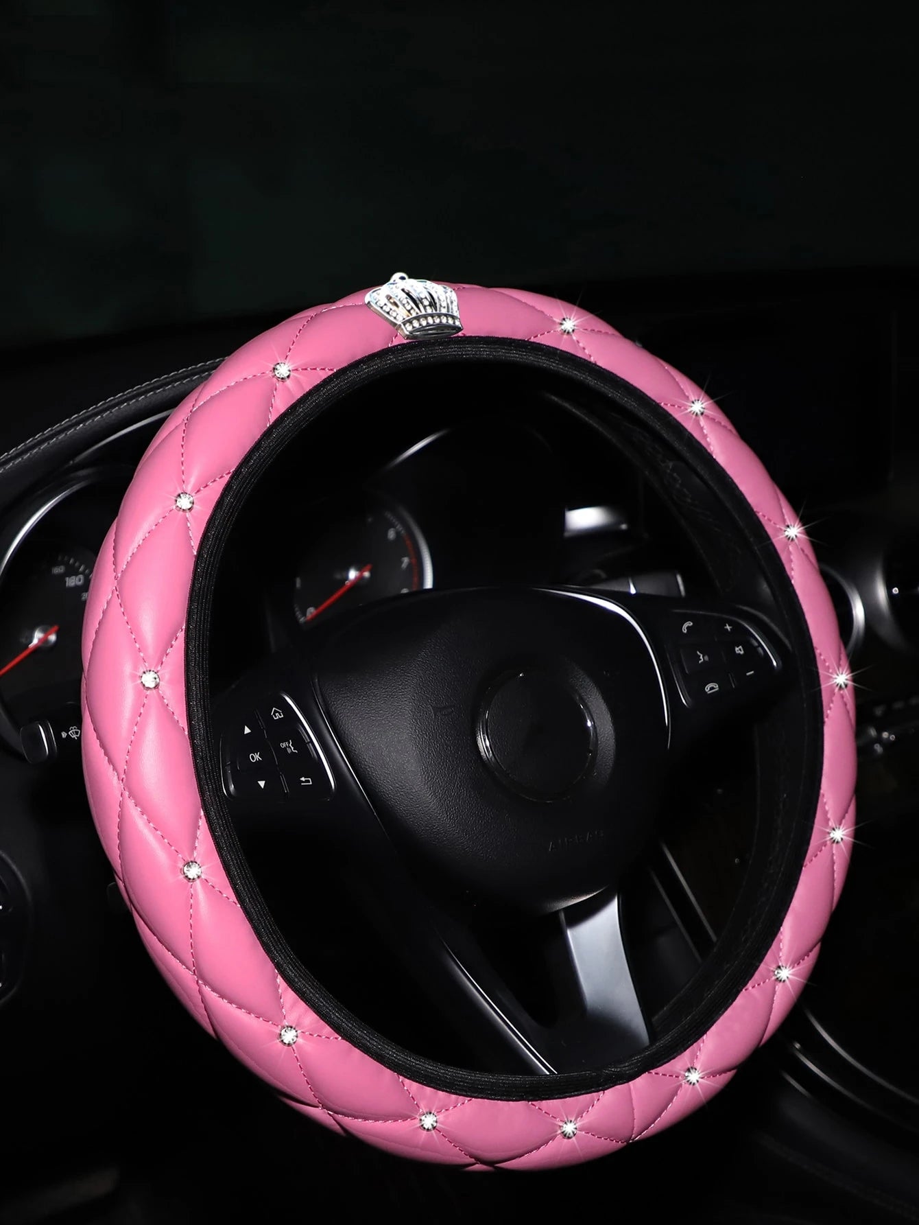 MEIKAXIU 1pc Rhinestone Decor Car Steering Wheel Cover,Steering Wheel Cover For Women