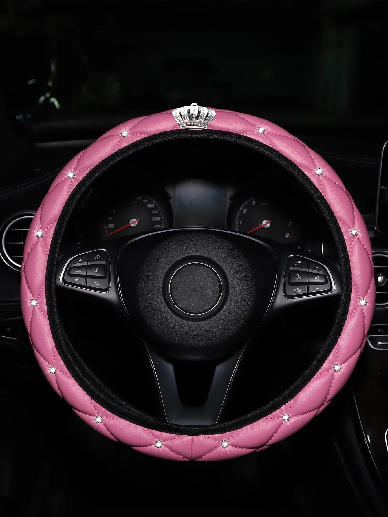 MEIKAXIU 1pc Rhinestone Decor Car Steering Wheel Cover,Steering Wheel Cover For Women