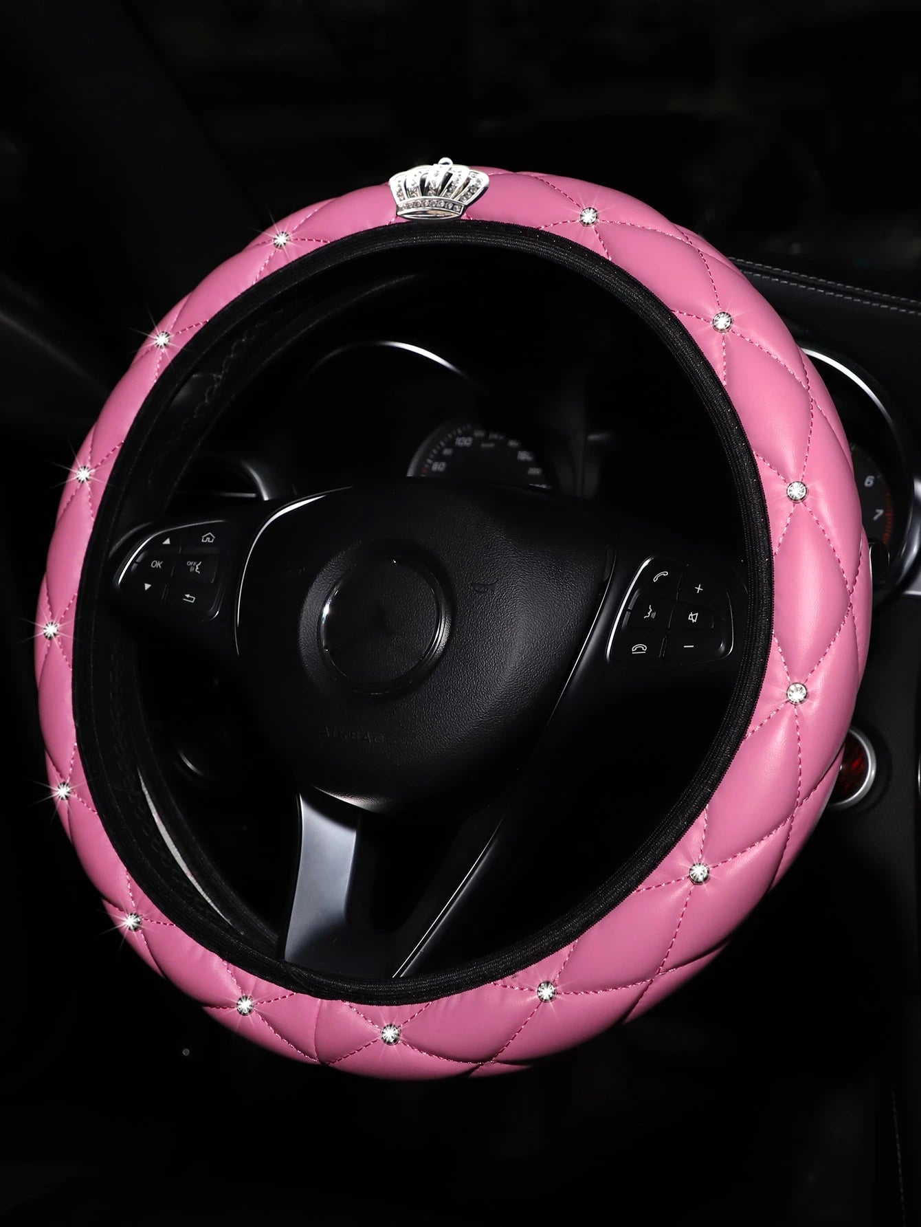 MEIKAXIU 1pc Rhinestone Decor Car Steering Wheel Cover,Steering Wheel Cover For Women