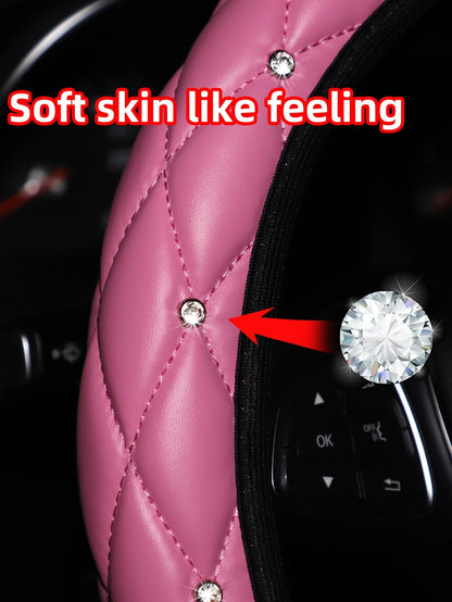 MEIKAXIU 1pc Rhinestone Decor Car Steering Wheel Cover,Steering Wheel Cover For Women