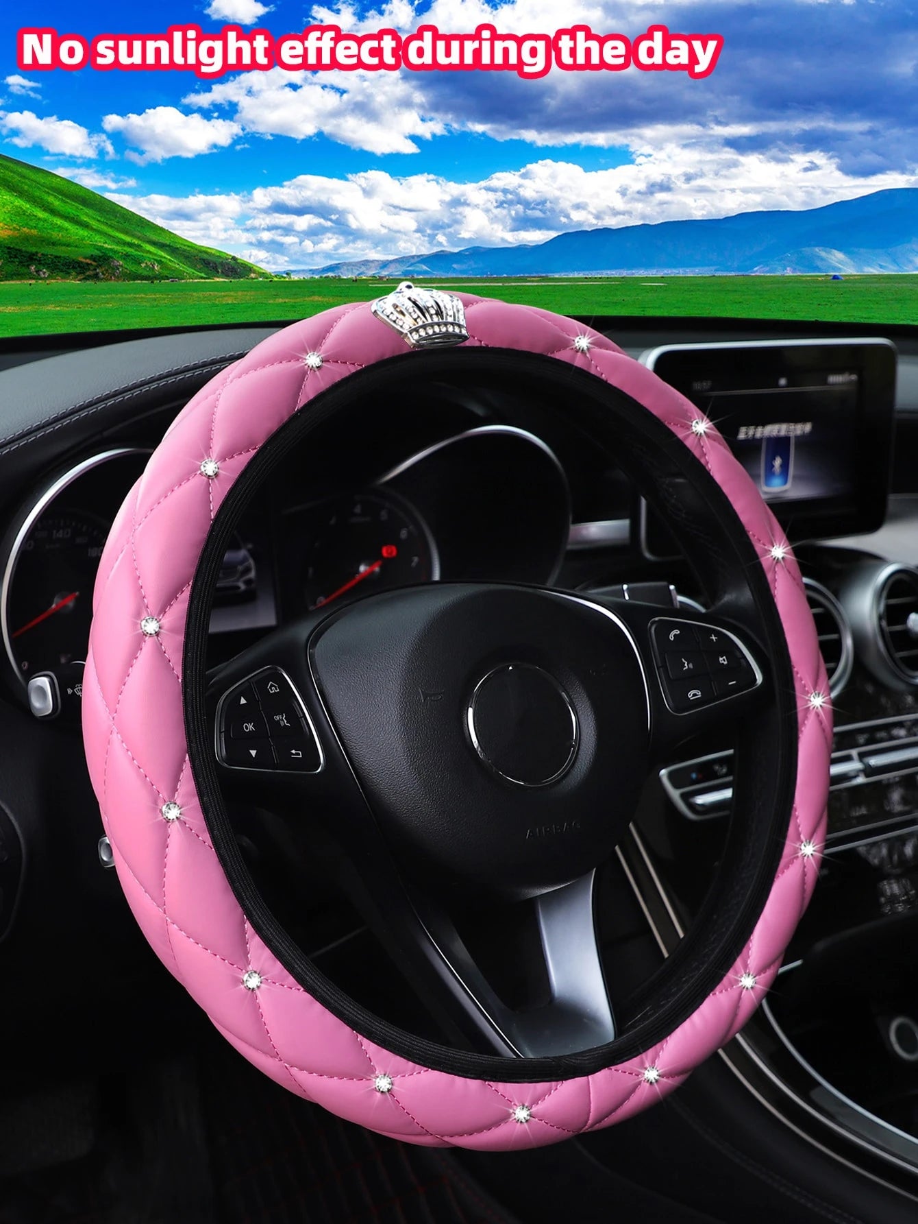 MEIKAXIU 1pc Rhinestone Decor Car Steering Wheel Cover,Steering Wheel Cover For Women