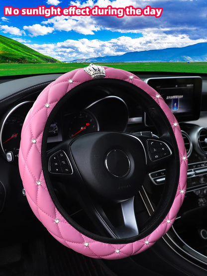 MEIKAXIU 1pc Rhinestone Decor Car Steering Wheel Cover,Steering Wheel Cover For Women