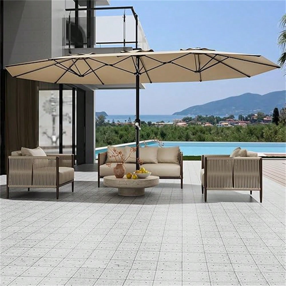Meiyiu 13FT Large Double-Sided Patio Umbrella- Outdoor Rectangle Market Umbrella With Crank Handle & 12 Durable Ribs, Fade Resistant For Pool, Lawn, Garden, Backyard (No Base Included)