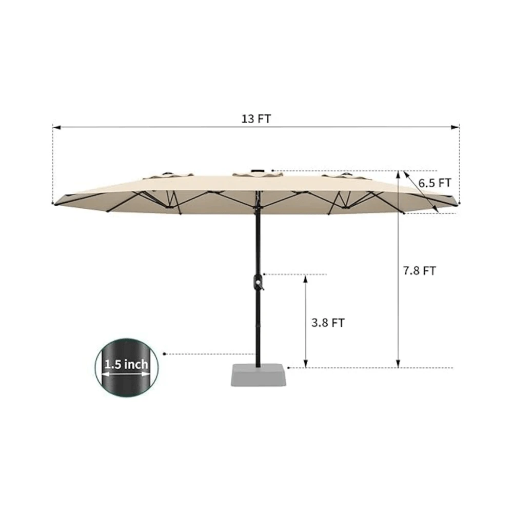 Meiyiu 13FT Large Double-Sided Patio Umbrella- Outdoor Rectangle Market Umbrella With Crank Handle & 12 Durable Ribs, Fade Resistant For Pool, Lawn, Garden, Backyard (No Base Included)