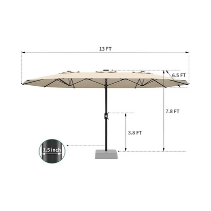 Meiyiu 13FT Large Double-Sided Patio Umbrella- Outdoor Rectangle Market Umbrella With Crank Handle & 12 Durable Ribs, Fade Resistant For Pool, Lawn, Garden, Backyard (No Base Included)