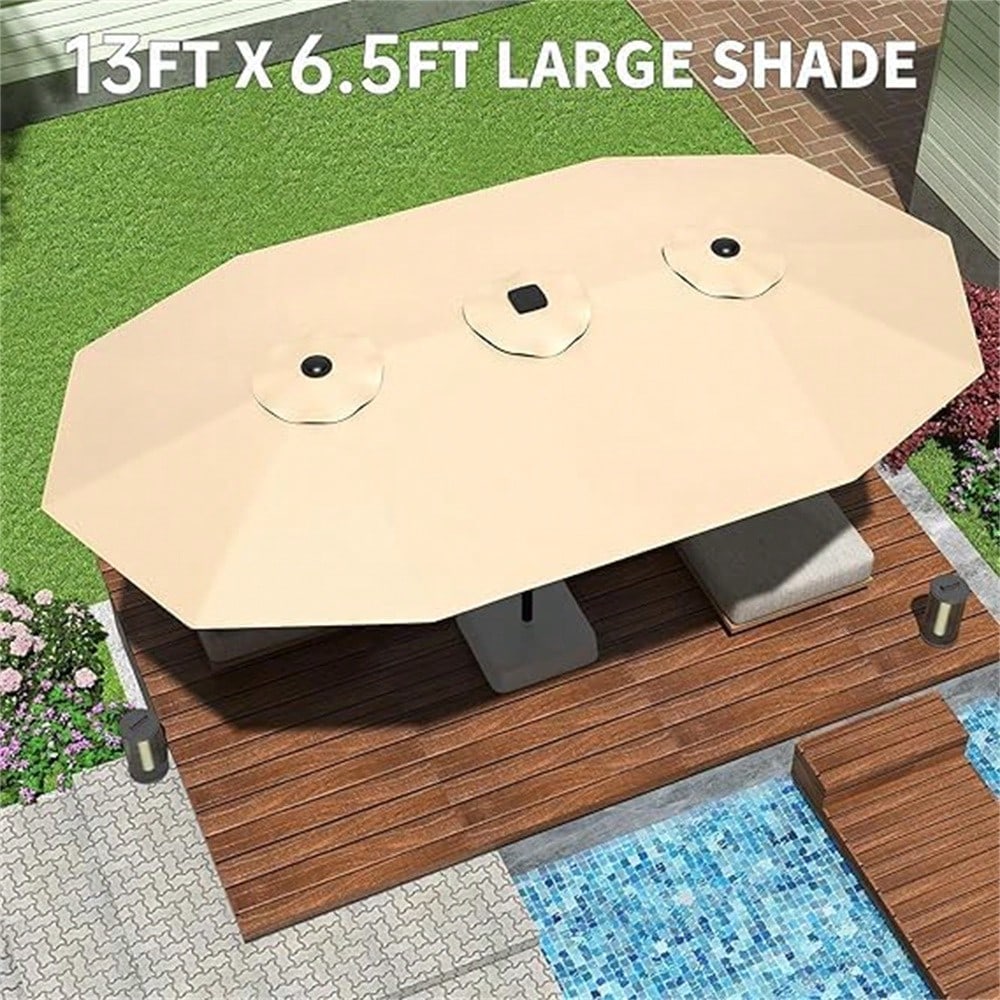 Meiyiu 13FT Large Double-Sided Patio Umbrella- Outdoor Rectangle Market Umbrella With Crank Handle & 12 Durable Ribs, Fade Resistant For Pool, Lawn, Garden, Backyard (No Base Included)