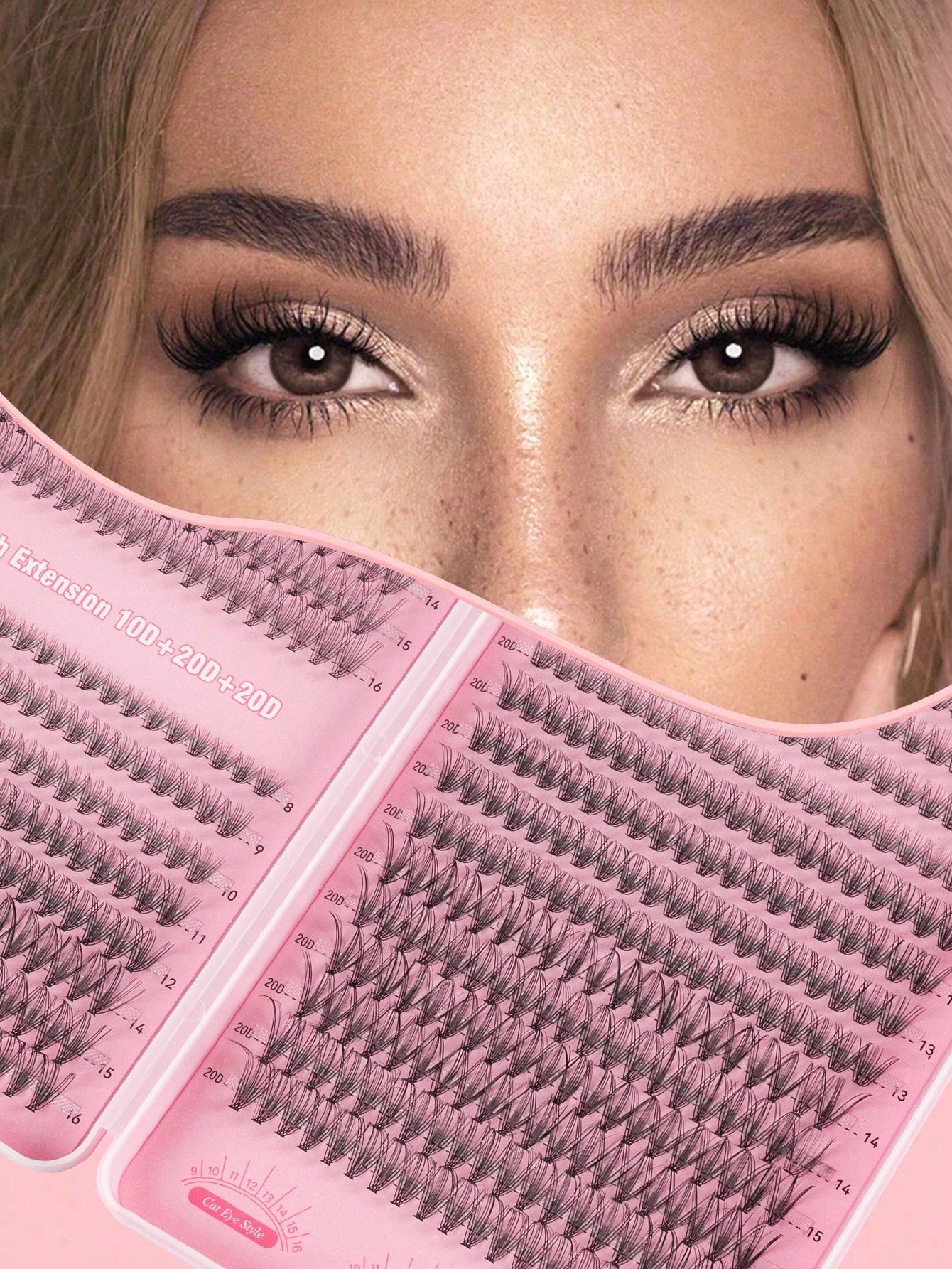 MEM 608pcs 10-16mm D Curl Holiday Eyelash Set, Includes 30D/40D/60D/80D Mixed Clusters, Soft And Natural, Suitable For Beginners, Includes Eyeshadow, Glue, Sealer, Tweezers And Eyelash Brush, For Home