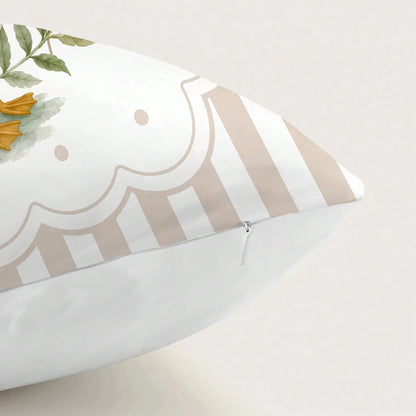 MEMNUN 2pcs Milk Tea Color Vertical Stripe Pastoral White Goose Print Pillow Covers [Pillow Insert Not Included], 40*40cm/45*45cm/50*50cm, [Single-Sided Printing] Polka Dot Floral Border Duck Sofa Cus