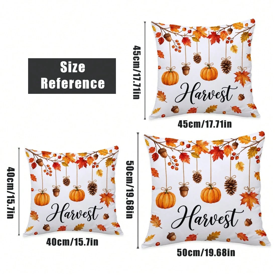 MEMNUN 4pcs Autumn Hanging Pumpkin Pinecone Maple Leaf Print Pillow Covers [Pillow Insert Not Included] 45*45cm/50*50cm [Single-Sided Print] Made Of Polyester Material Happy Autumn Hello Pumpkin Red R