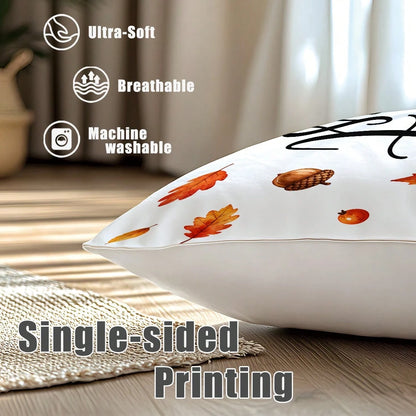 MEMNUN 4pcs Autumn Hanging Pumpkin Pinecone Maple Leaf Print Pillow Covers [Pillow Insert Not Included] 45*45cm/50*50cm [Single-Sided Print] Made Of Polyester Material Happy Autumn Hello Pumpkin Red R