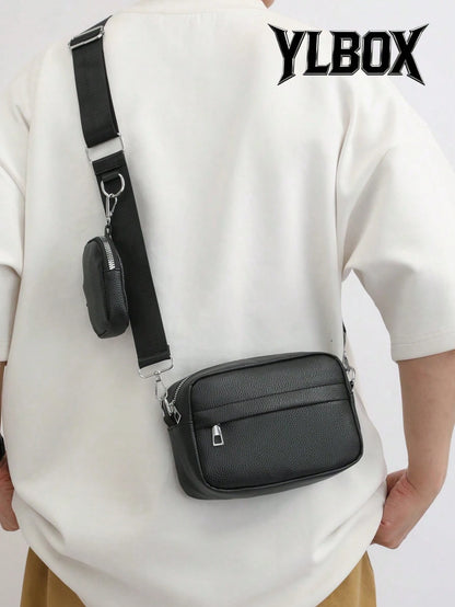 Men's 2-Piece Mini Crossbody Bag Set, PU Leather Coin Purse, Square Mini Shoulder Bag With Adjustable Waterproof Strap, Travel Essential, Summer Bag, New Life Supplies, Student Must-Have, Men's Side B