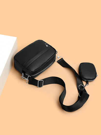 Men's 2-Piece Mini Crossbody Bag Set, PU Leather Coin Purse, Square Mini Shoulder Bag With Adjustable Waterproof Strap, Travel Essential, Summer Bag, New Life Supplies, Student Must-Have, Men's Side B