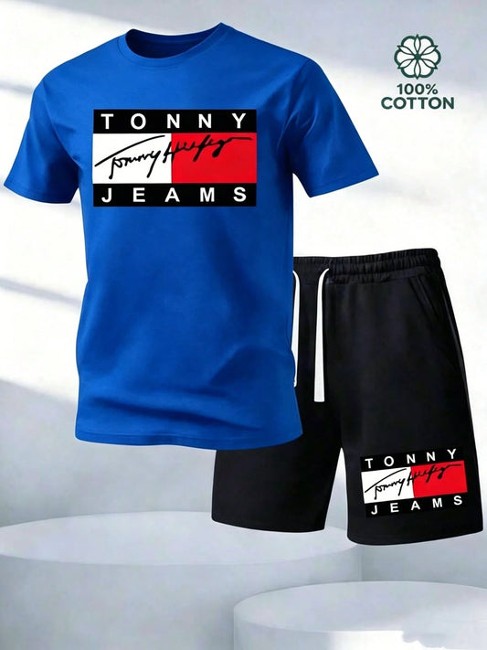 Men's Casual Daily Two-Piece Plus Size Set, Fashionable And Versatile Top, Men's T-Shirt, Pure Cotton Short Sleeved, Suitable For All Seasons, Suitabl