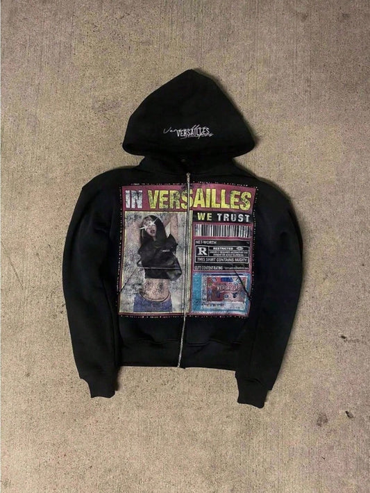 Men's Casual Retro Street Hoodie, Black Zipper Hoodie, Versatile Casual Zipper Jacket, Aesthetic