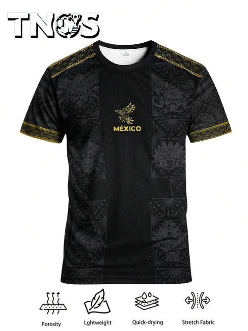 Men's Football Jersey & Youth Crew Neck Comfortable Sports Top & With New Print & Black