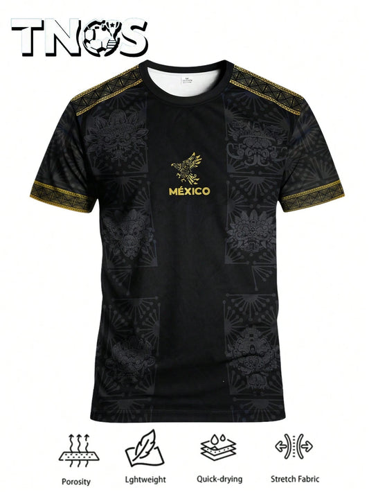 Men's Football Jersey & Youth Crew Neck Comfortable Sports Top & With New Print & Black