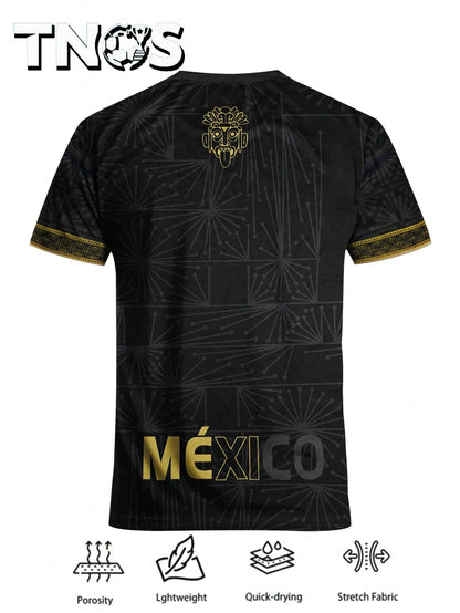 Men's Football Jersey & Youth Crew Neck Comfortable Sports Top & With New Print & Black