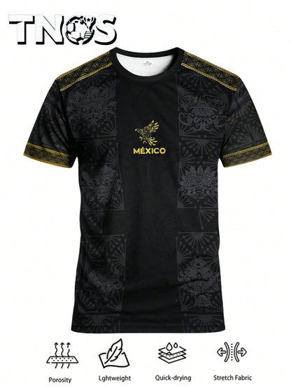 Men's Football Jersey & Youth Crew Neck Comfortable Sports Top & With New Print & Black