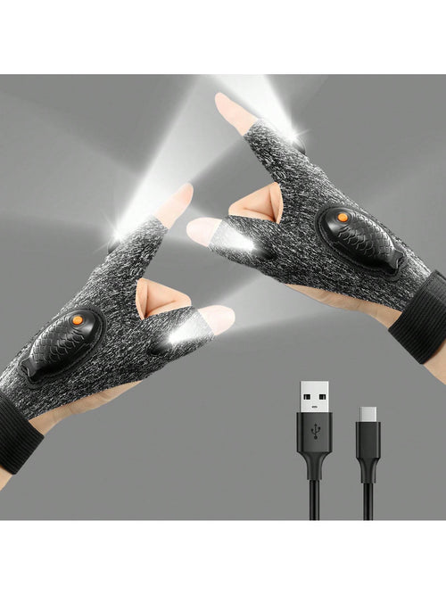 Men's LED Flashlight Gloves, USB Rechargeable, Men's Stocking Stuffers, Cool Gadgets, Christmas Birthday Gifts For Men, Gifts For Adults, Him, Boyfriends, Auto Repair, Fishing, Camping Accessories