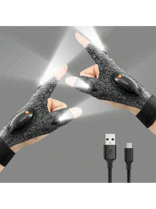 Men's LED Flashlight Gloves, USB Rechargeable, Men's Stocking Stuffers, Cool Gadgets, Christmas Birthday Gifts For Men, Gifts For Adults, Him, Boyfriends, Auto Repair, Fishing, Camping Accessories
