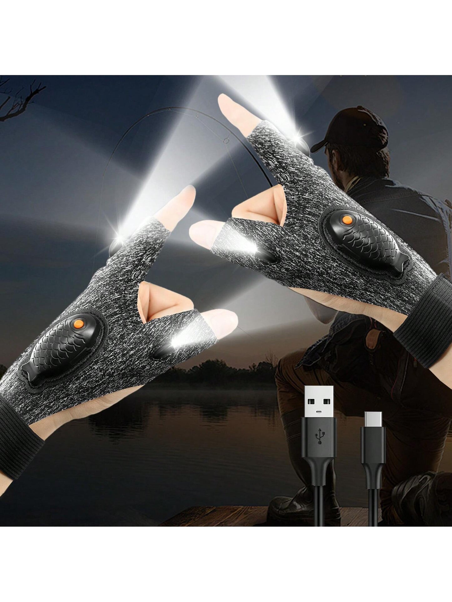 Men's LED Flashlight Gloves, USB Rechargeable, Men's Stocking Stuffers, Cool Gadgets, Christmas Birthday Gifts For Men, Gifts For Adults, Him, Boyfriends, Auto Repair, Fishing, Camping Accessories