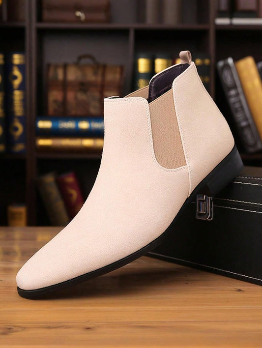 Men's Suede Pointed Toe Chelsea Boots, Elastic Side Panels Low Heel Business Casual Formal Ankle Boots For Men Office Wedding Daily Commute Wear