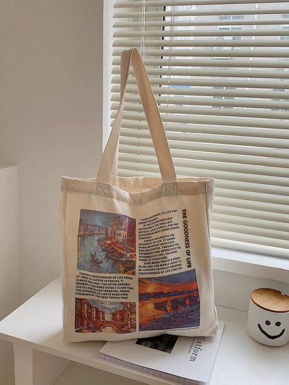 Men's Tote Bag, Casual Large Capacity Handbag, Suitable For Short Trips And Daily Use, Canvas Material, Printed Pattern, Can Be Used As Shopping Bag, Sports Outdoor Bag, Valentine's Day Gift, Travel E