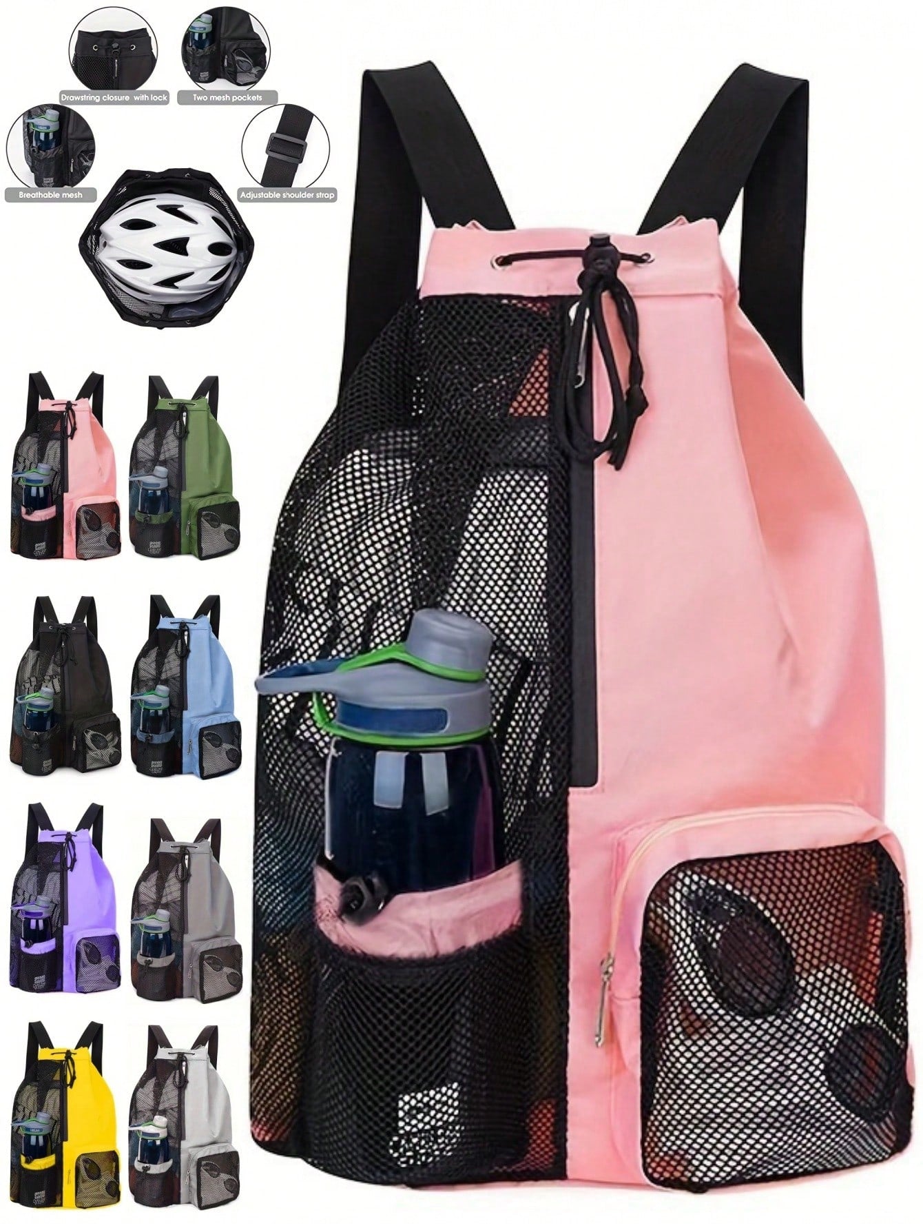 Mesh Drawstring Backpack, Beach Bag, Swimming Bag, Fitness Sports Backpack