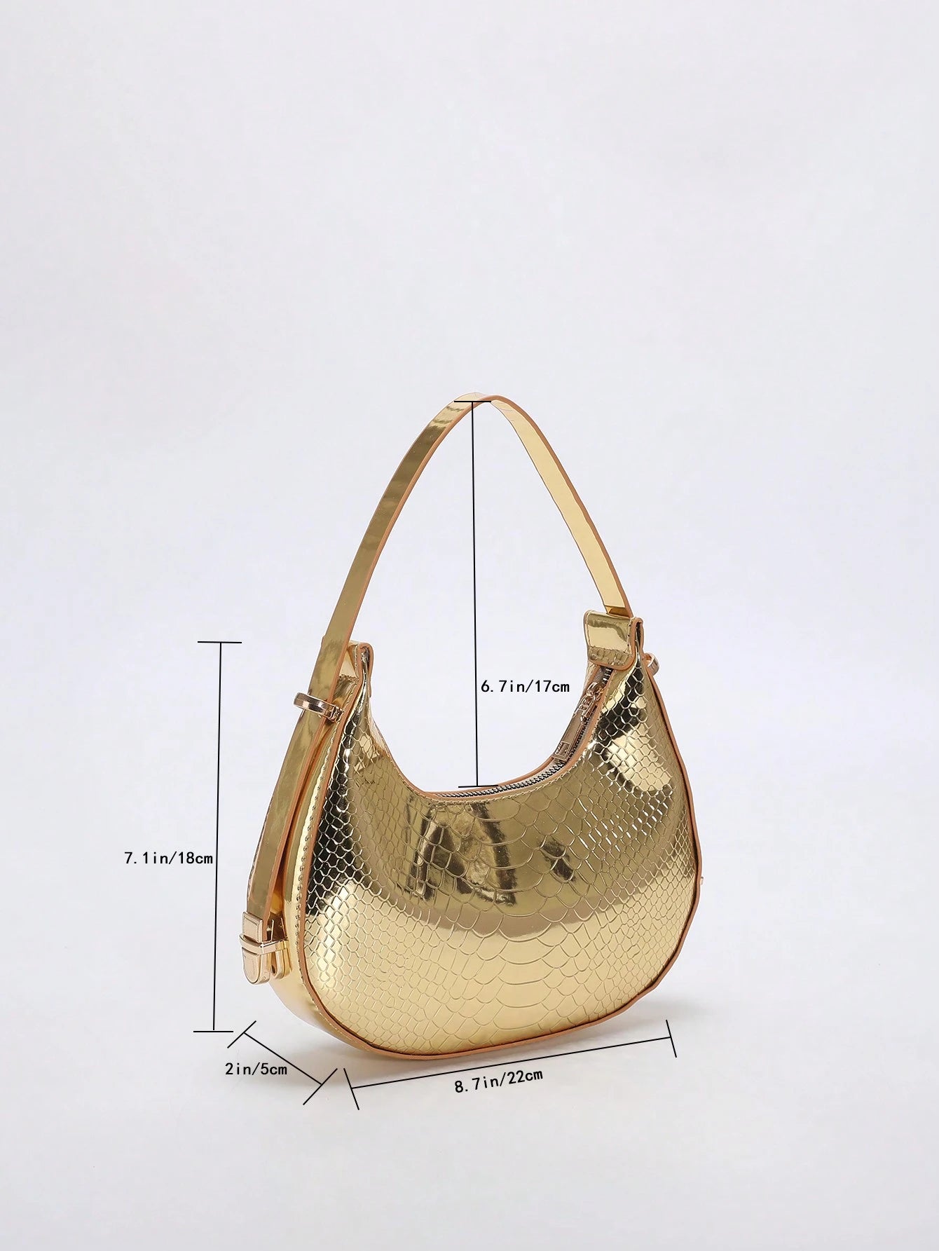Metal Snake Embossed Shoulder Bag Solid Color C Fashionable Baguette Bag Minimalist Underarm Bag Punk Street Style Shoulder Bag, Punk