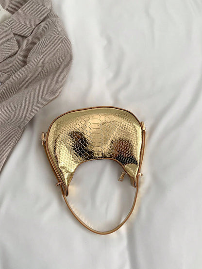 Metal Snake Embossed Shoulder Bag Solid Color C Fashionable Baguette Bag Minimalist Underarm Bag Punk Street Style Shoulder Bag, Punk