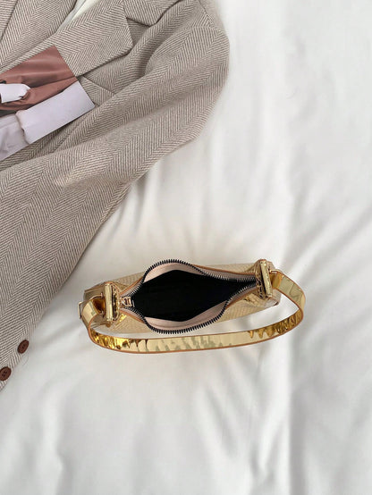Metal Snake Embossed Shoulder Bag Solid Color C Fashionable Baguette Bag Minimalist Underarm Bag Punk Street Style Shoulder Bag, Punk
