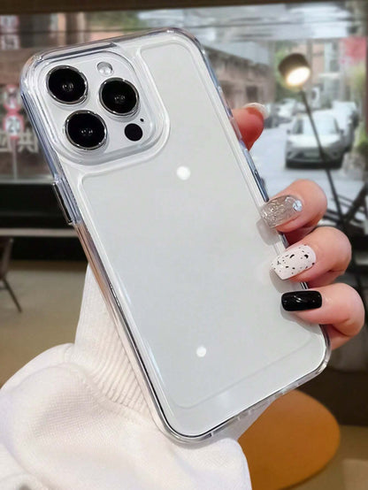Metallic Style Fashion Solid Color Alloy Transparent Clear Metallic Silver Camera Frame Shockproof Phone Case Compatible With IPhone15/15Pro/7G/8G/7PLUS/8PLUS/X/XS/XR/XS MAX/11PRO/IPhone11/11PRO MAX/I