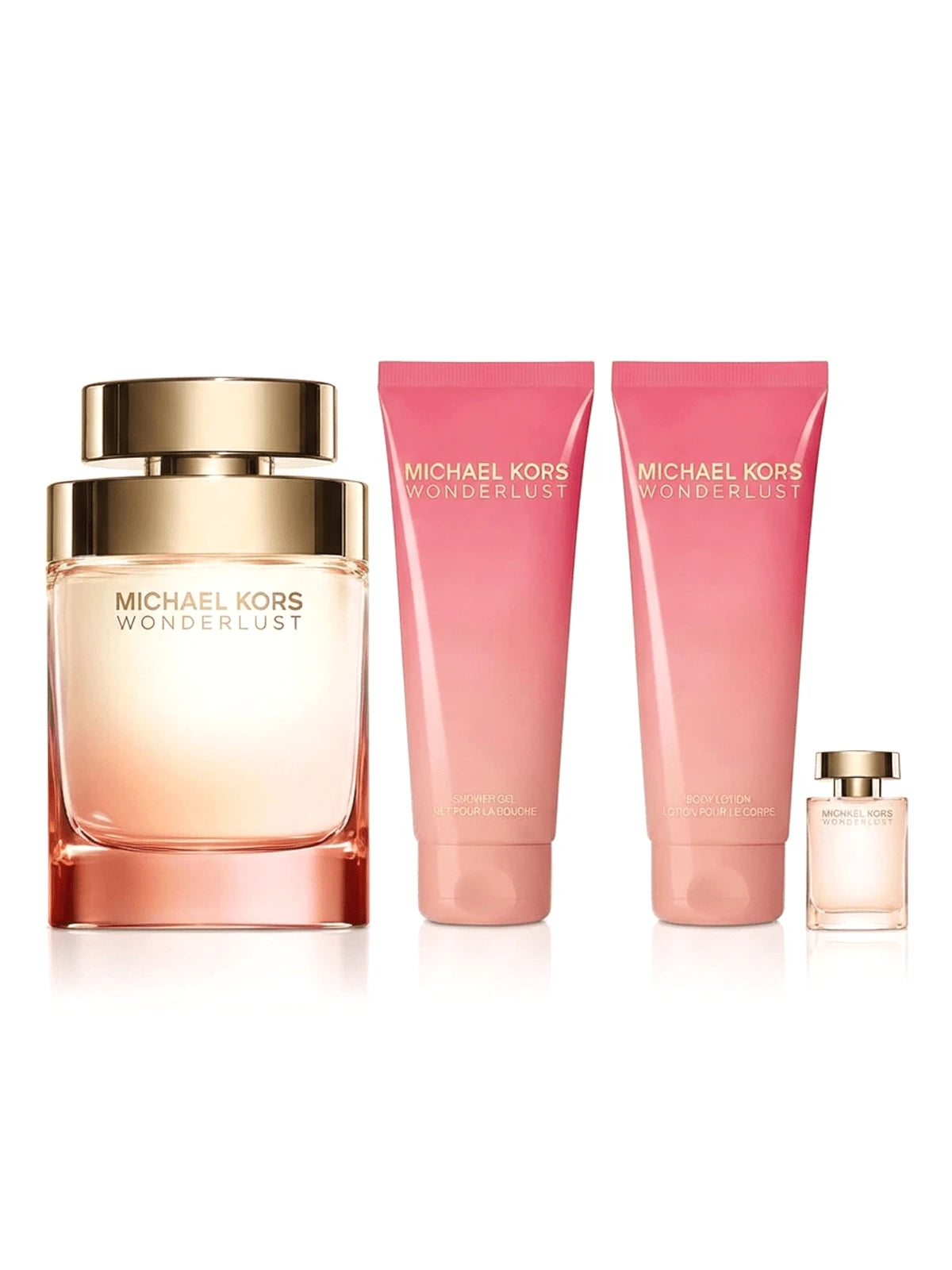 Michael Kors Wonderlust 4 Pcs Set For Women (EDP 3.4oz+Body Lotion 3.4oz+Shower Gel 3.4oz+EDP 4ml) 3.4oz/100ml*3+0.17oz/4ml- Girlfriend Wife Mother Friend Boyfriend Husband Father Brother Bedroom Dec