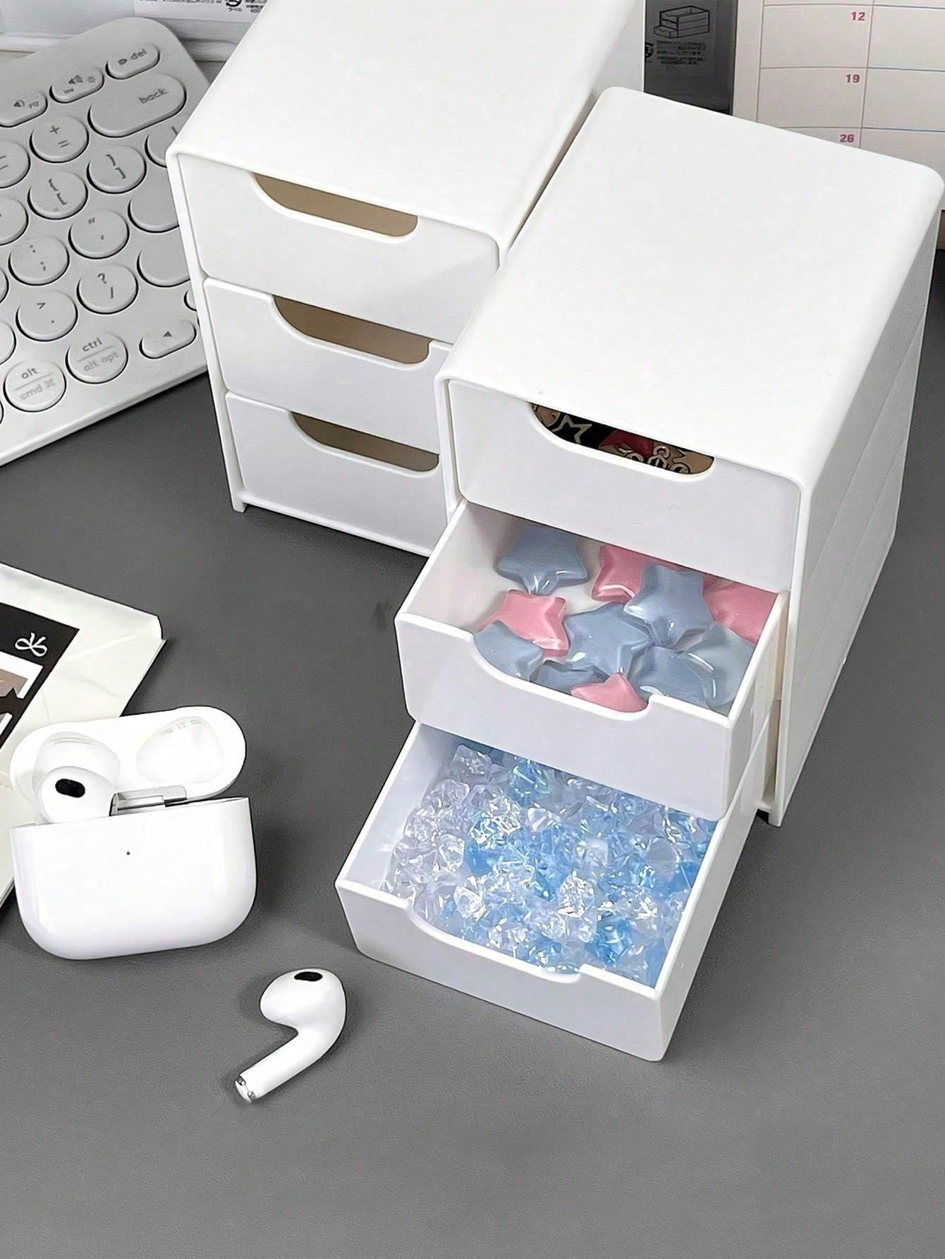 Mini 3-Tier Drawer Storage Box, Suitable For Storing Jewelry, Hair Accessories, Earrings And Other Small Items, Can Be Used In Furniture, Office, Study, Bedroom, Bathroom. 3-Tier Desktop Storage Box