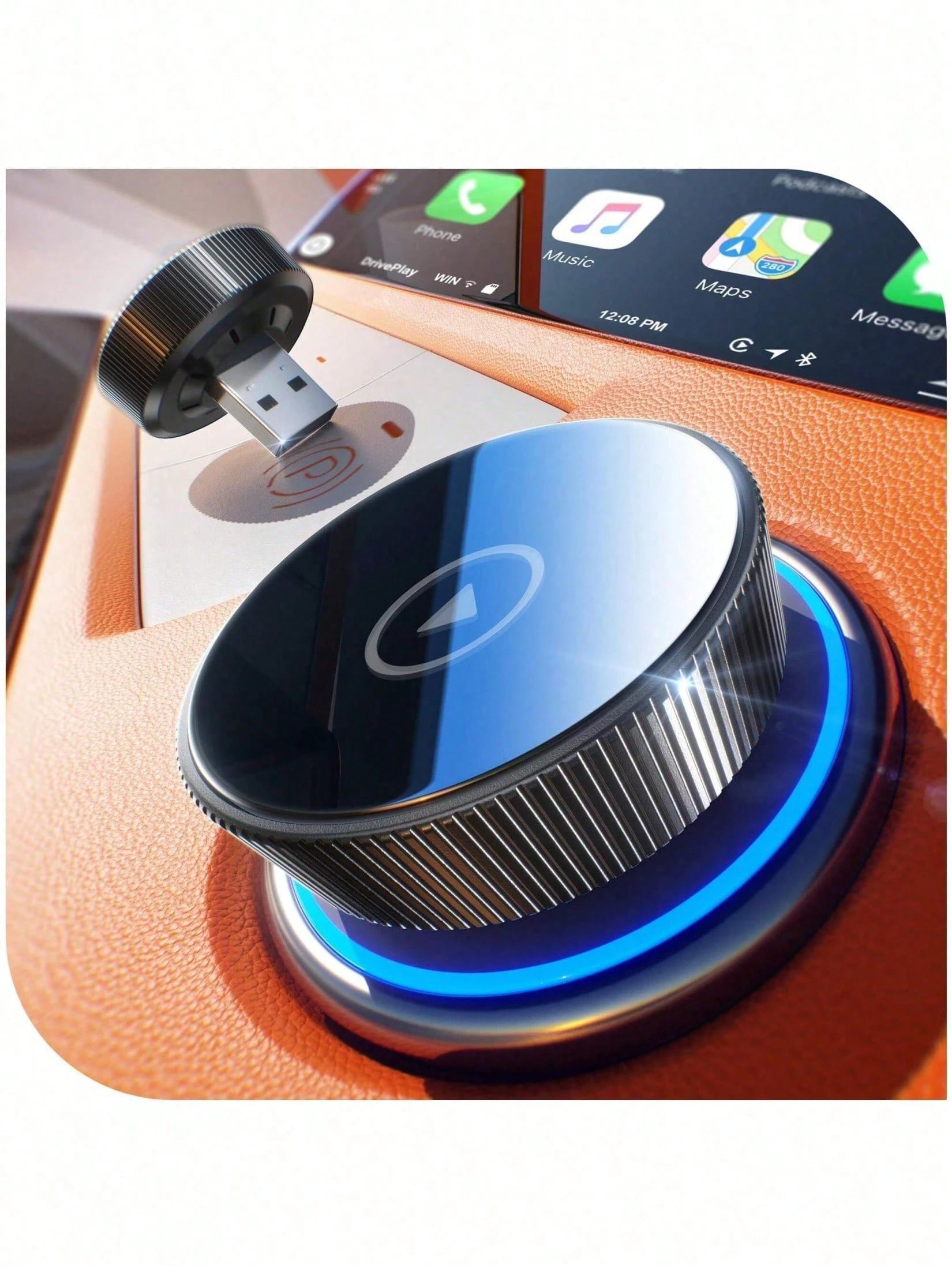Mini Wireless Carplay Adapter, 60% Smaller, 3X Auto-Connect, No Latency, Plug & Play, Bluetooth & WiFi, Compatible With IOS 10+ & Cars With Wired CarPlay Android Auto