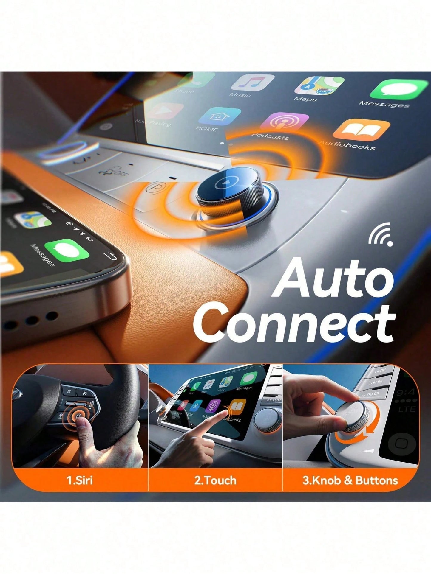 Mini Wireless Carplay Adapter, 60% Smaller, 3X Auto-Connect, No Latency, Plug & Play, Bluetooth & WiFi, Compatible With IOS 10+ & Cars With Wired CarPlay Android Auto