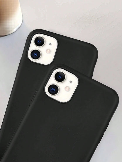Minimalist Black Solid Color Basic 1pc Black Matte Simple Large Hole Lens Protection Anti-Drop Phone Case, Personalized Compatible With IPhone 16 Pro Max, 17/16/15/14 Plus, 13/12/11 Protective Cover S