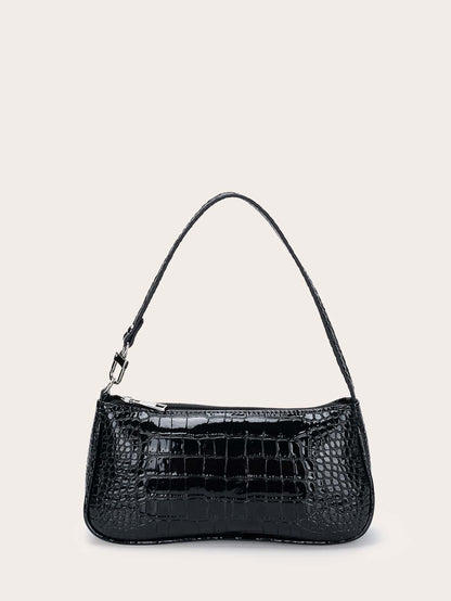 Minimalist Crocodile Pattern Shoulder Bag Bag All-Match Women's Underarm Purse Waterproof,Lightweight,Business Casual Crocodile Bag For Teen Girls Women College Students,Rookies & White-Collar Workers