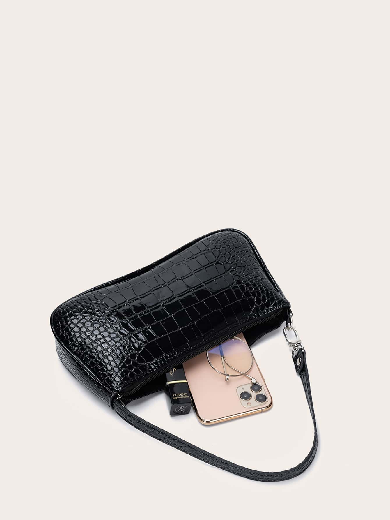Minimalist Crocodile Pattern Shoulder Bag Bag All-Match Women's Underarm Purse Waterproof,Lightweight,Business Casual Crocodile Bag For Teen Girls Women College Students,Rookies & White-Collar Workers