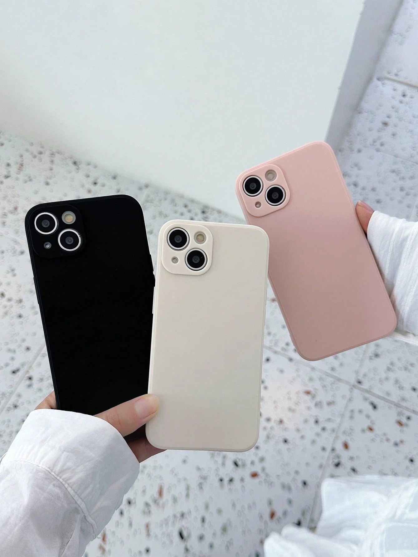 Minimalist Cute White Pink Black Silicone Solid Color Material 3pcs Minimalist Solid Color Silicone Phone Cases In Black White Pink Compatible With IPhone 17 Pro Max & Galaxy Phones Protective Covers