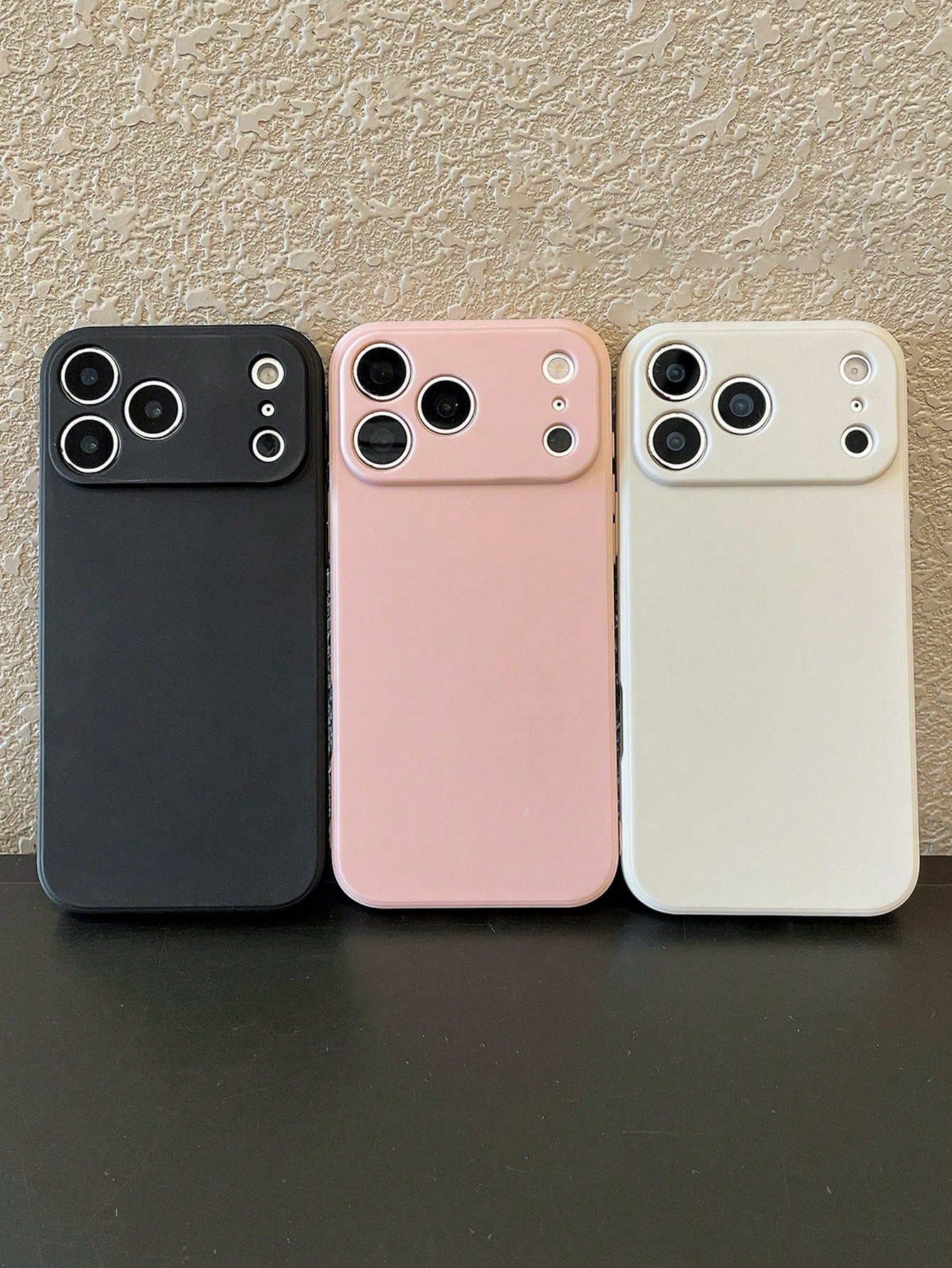 Minimalist Cute White Pink Black Silicone Solid Color Material 3pcs Minimalist Solid Color Silicone Phone Cases In Black White Pink Compatible With IPhone 17 Pro Max & Galaxy Phones Protective Covers