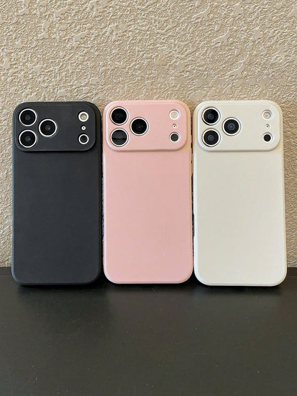 Minimalist Cute White Pink Black Silicone Solid Color Material 3pcs Minimalist Solid Color Silicone Phone Cases In Black White Pink Compatible With IPhone 17 Pro Max & Galaxy Phones Protective Covers