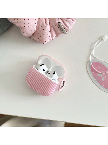 Minimalist Pink White Striped Bluetooth Earphone Case With Hanging Loop, Compatible With Apple Pro 3/Pro 2/Pro/ 4/3/2, Fashionable Women Earphone Case, Minimalist Earphone Case, Apple Earphone Case, A