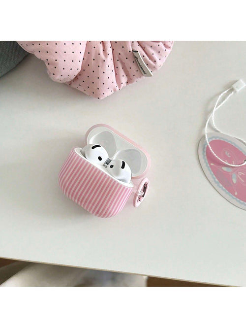 Minimalist Pink White Striped Bluetooth Earphone Case With Hanging Loop, Compatible With Apple Pro 3/Pro 2/Pro/ 4/3/2, Fashionable Women Earphone Case, Minimalist Earphone Case, Apple Earphone Case, A