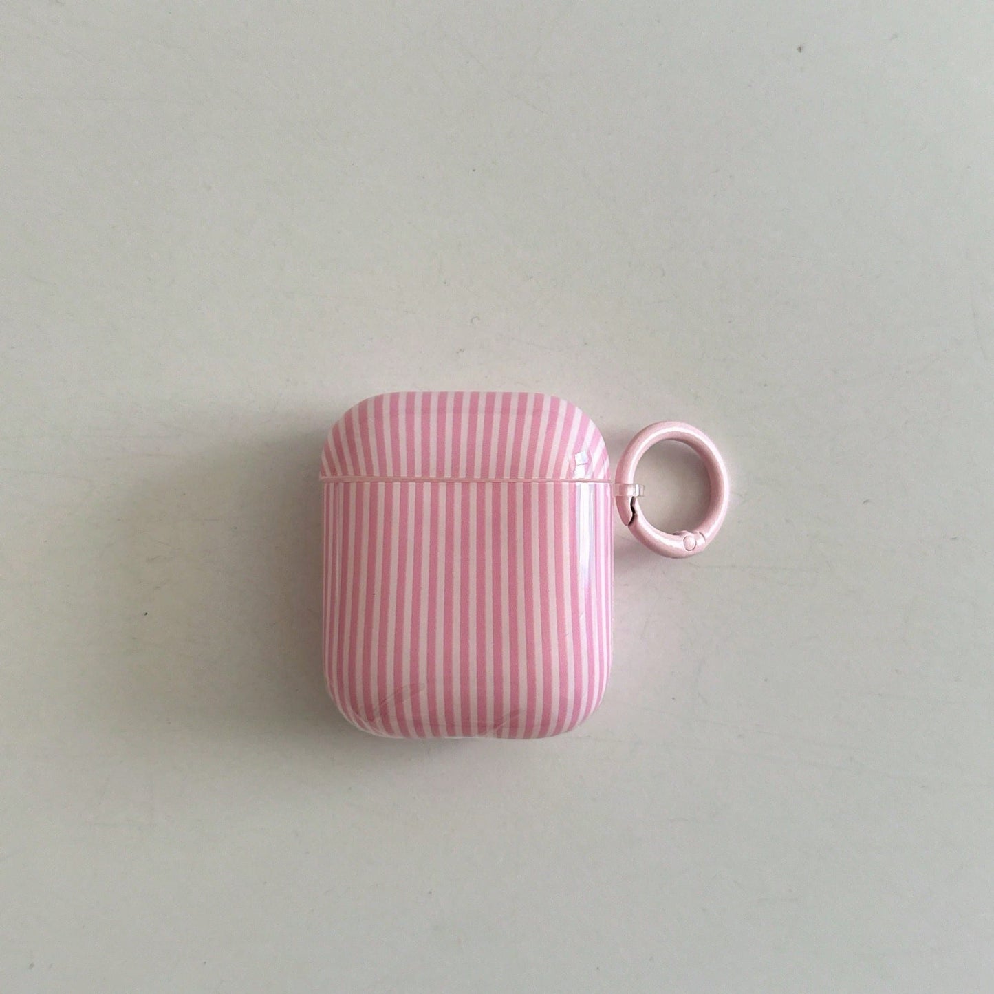 Minimalist Pink White Striped Bluetooth Earphone Case With Hanging Loop, Compatible With Apple Pro 3/Pro 2/Pro/ 4/3/2, Fashionable Women Earphone Case, Minimalist Earphone Case, Apple Earphone Case, A