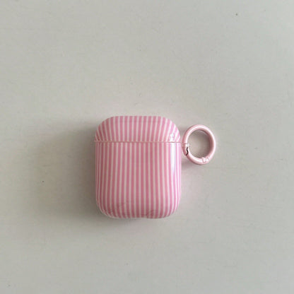 Minimalist Pink White Striped Bluetooth Earphone Case With Hanging Loop, Compatible With Apple Pro 3/Pro 2/Pro/ 4/3/2, Fashionable Women Earphone Case, Minimalist Earphone Case, Apple Earphone Case, A