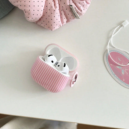 Minimalist Pink White Striped Bluetooth Earphone Case With Hanging Loop, Compatible With Apple Pro 3/Pro 2/Pro/ 4/3/2, Fashionable Women Earphone Case, Minimalist Earphone Case, Apple Earphone Case, A